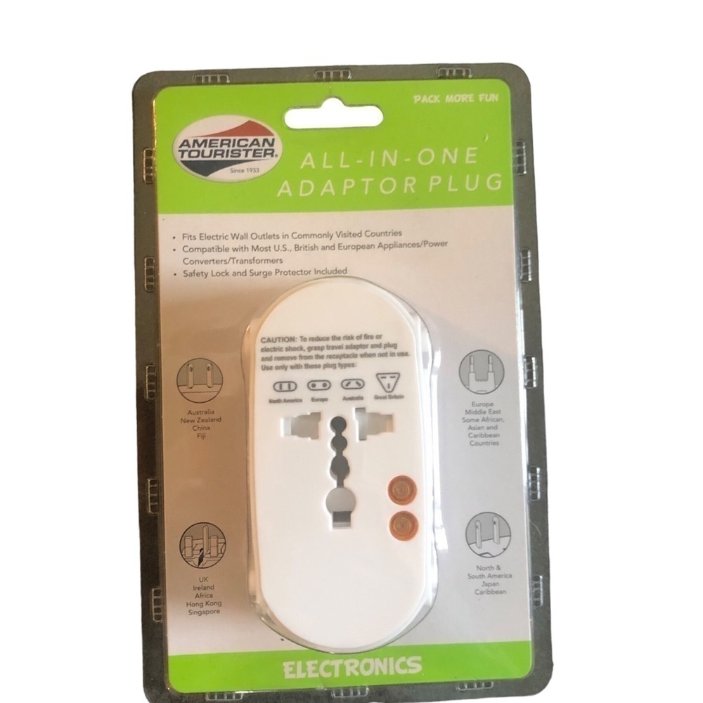 American Tourister All In One Adaptor Plug Travel Wall Outlet Converts European